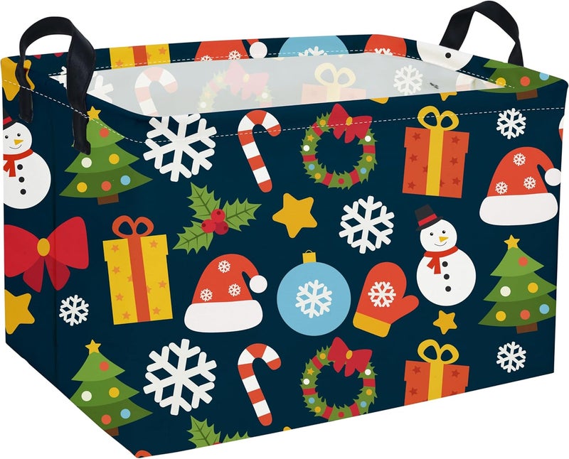 ESSME Rectangular Christmas Basket,Cute Baskets Empty with Handles, Snowmen Basket Gifts for Kids Room Decor,Boys and Girls,Candy Bins.(Christmas). - Image 1